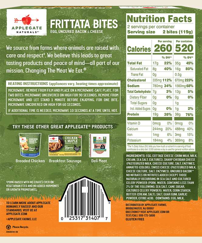 Products Frittata Bites Applegate Naturals® Egg, Uncured Bacon and